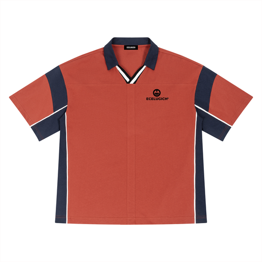Unisex Boxy Color Block Polo Logo Shirt