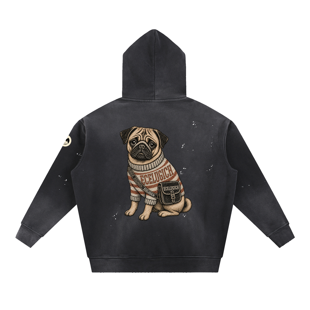 Vintage Washed Frayed Fleece Hoodie