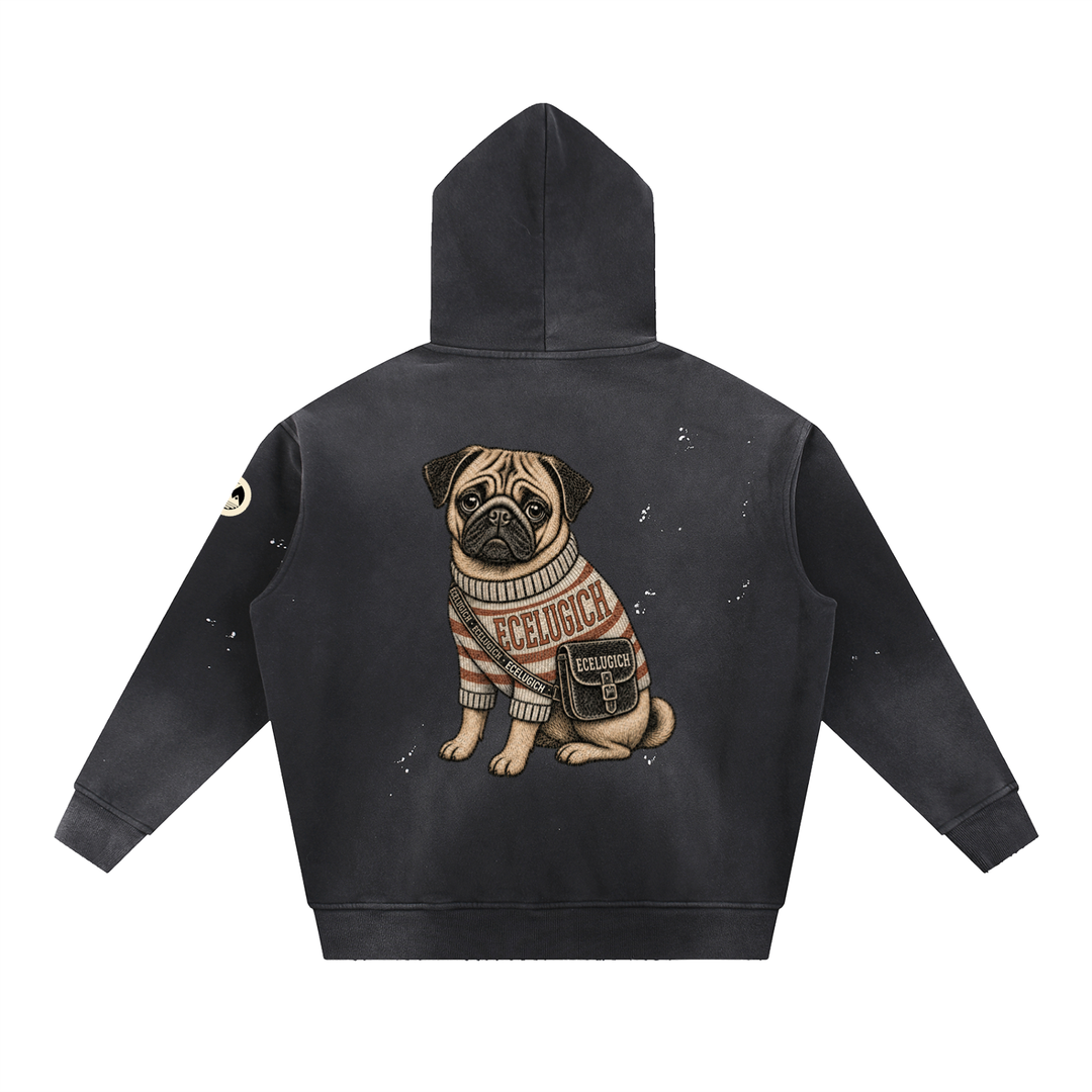 Vintage Washed Frayed Fleece Hoodie
