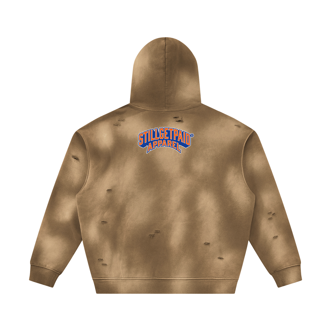 Unisex Sunfade Frayed Fleece Hoodie