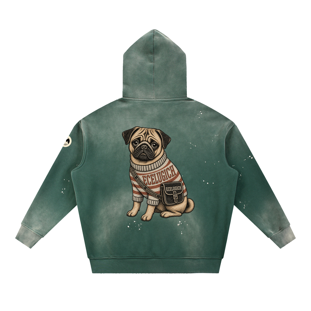 Vintage Washed Frayed Fleece Hoodie