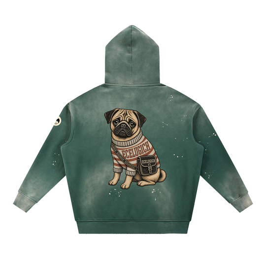 Vintage Washed Frayed Fleece Hoodie
