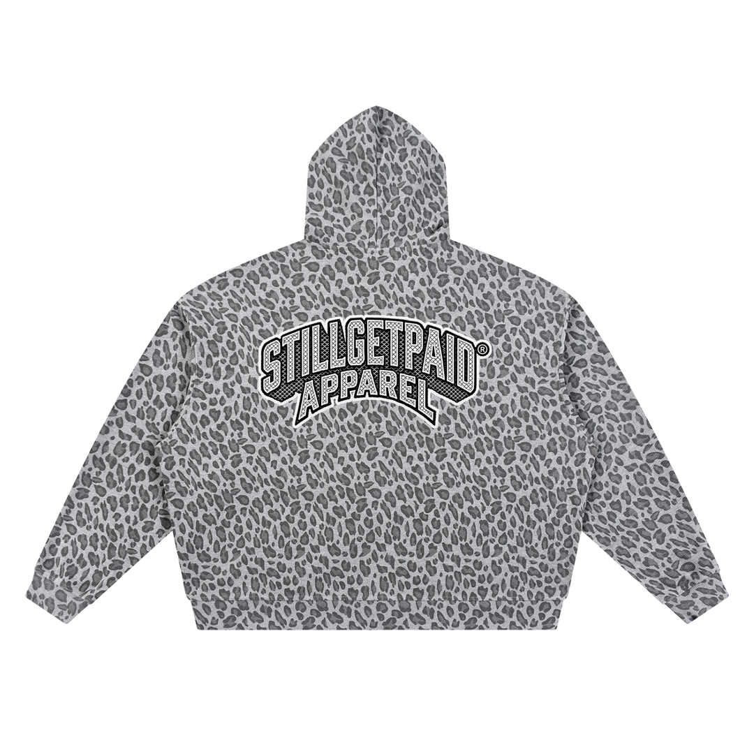 Unisex Leopard Print Waffle Full Zip Hoodie