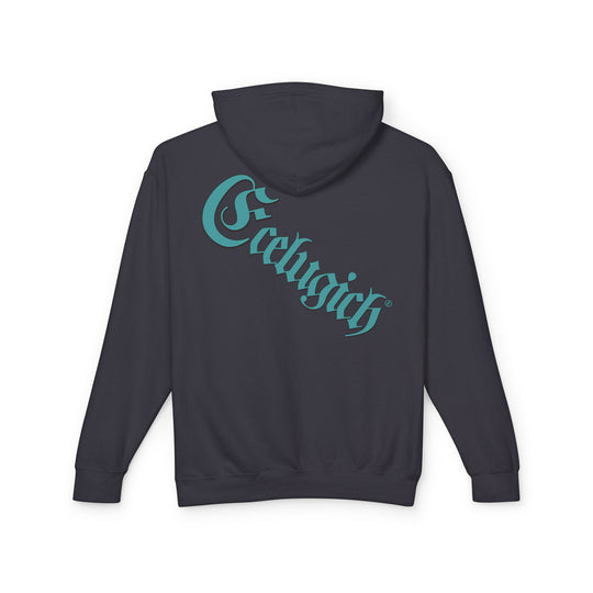 ECELUGICH® Logo Beating Heart Walbaum Fraktur Cozy Unisex Lightweight Hooded Sweatshirt with Retro Typography