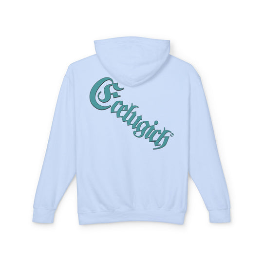 ECELUGICH® Logo Beating Heart Walbaum Fraktur Cozy Unisex Lightweight Hooded Sweatshirt with Retro Typography