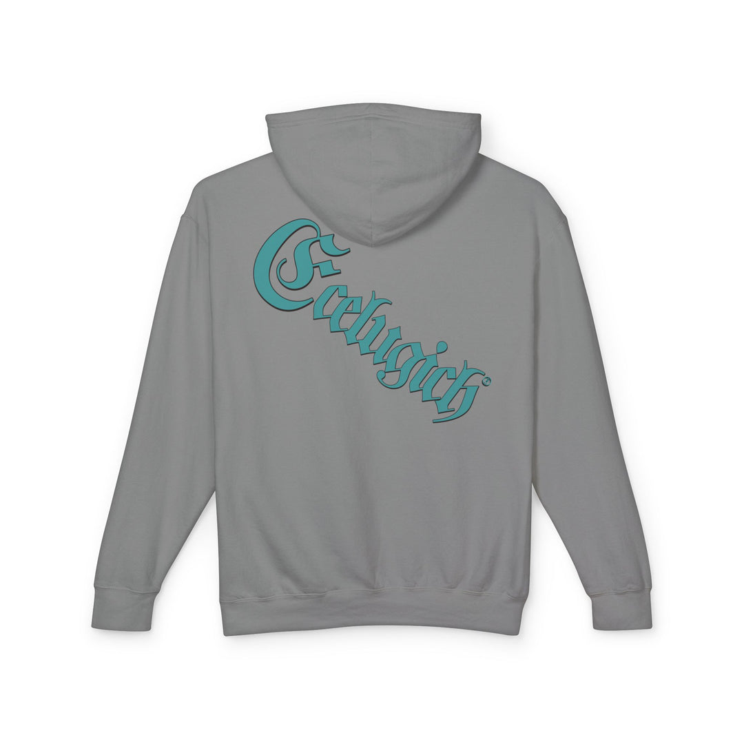 ECELUGICH® Logo Beating Heart Walbaum Fraktur Cozy Unisex Lightweight Hooded Sweatshirt with Retro Typography