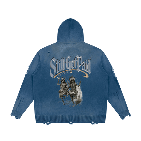Unisex Distressed Full Zip Sweater