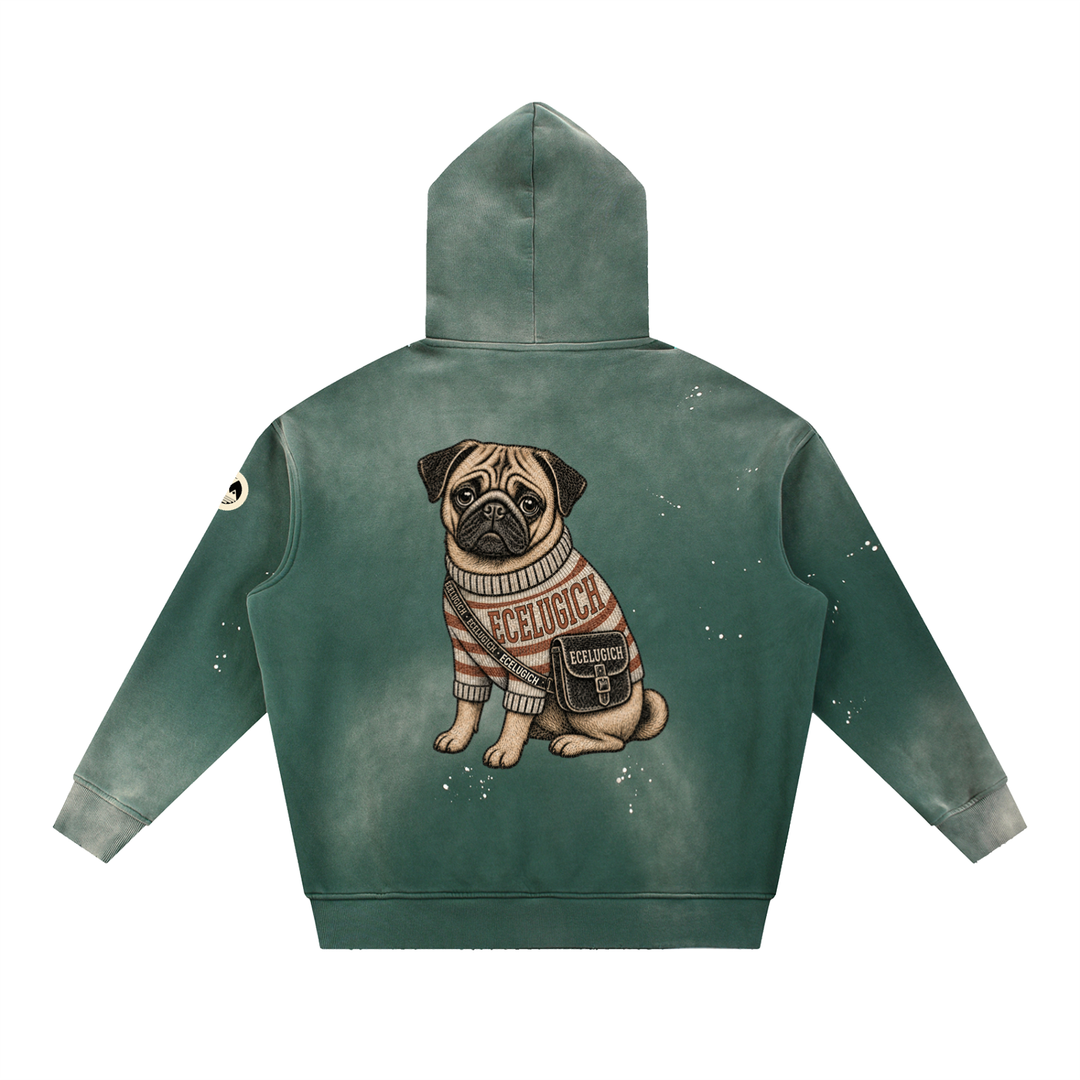 Vintage Washed Frayed Fleece Hoodie