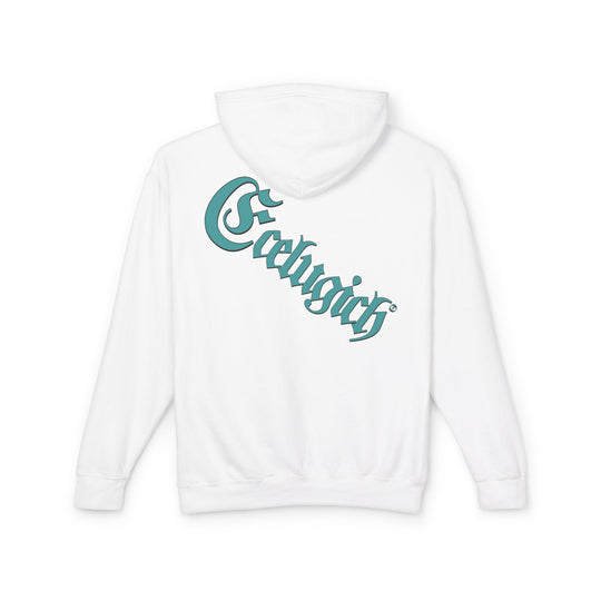 ECELUGICH® Logo Beating Heart Walbaum Fraktur Cozy Unisex Lightweight Hooded Sweatshirt with Retro Typography