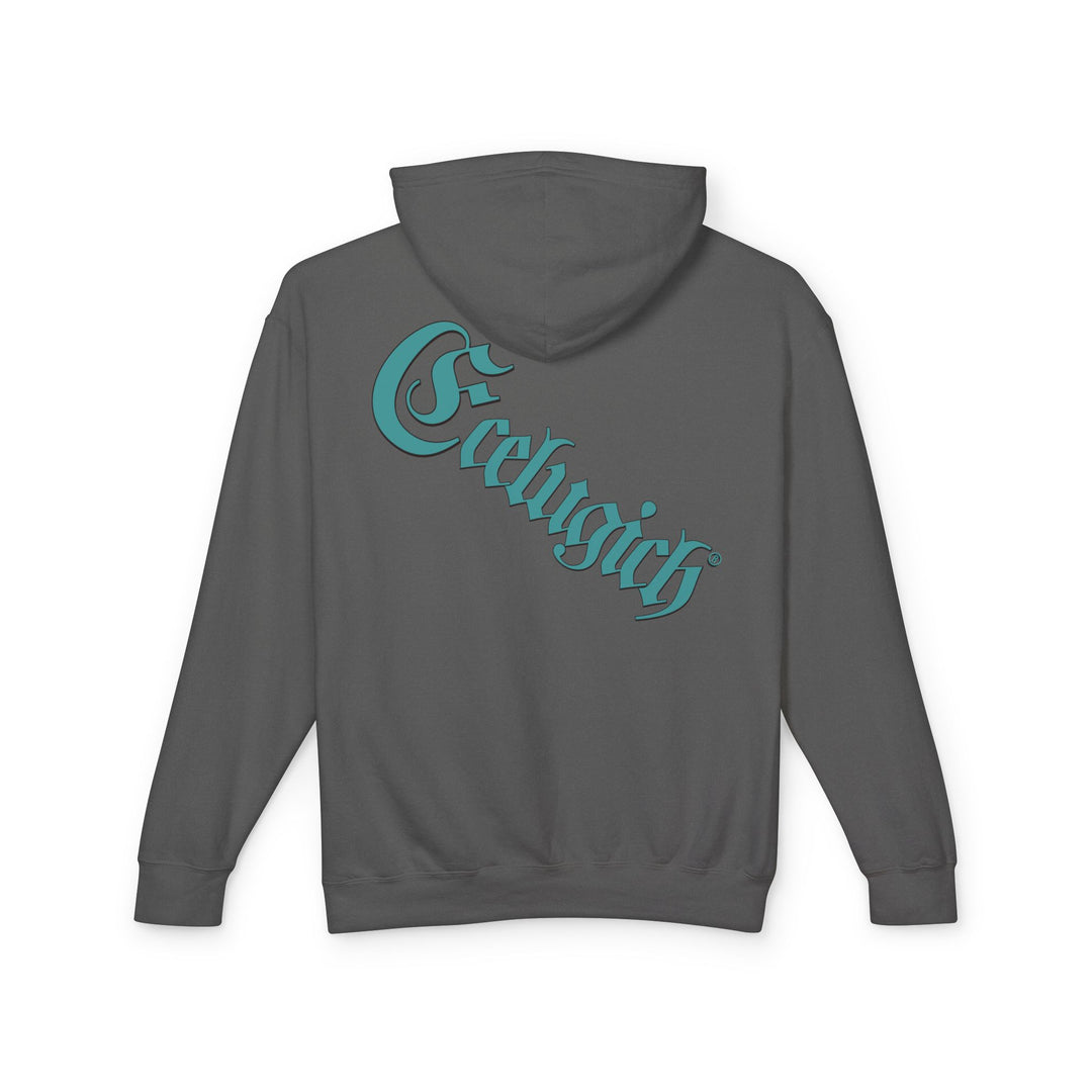 ECELUGICH® Logo Beating Heart Walbaum Fraktur Cozy Unisex Lightweight Hooded Sweatshirt with Retro Typography