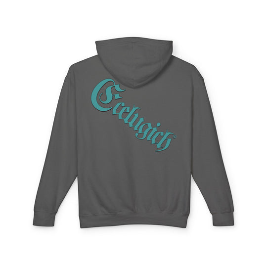ECELUGICH® Logo Beating Heart Walbaum Fraktur Cozy Unisex Lightweight Hooded Sweatshirt with Retro Typography