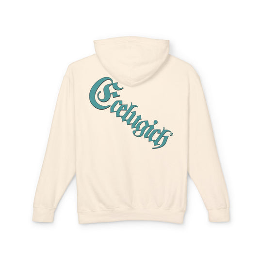 ECELUGICH® Logo Beating Heart Walbaum Fraktur Cozy Unisex Lightweight Hooded Sweatshirt with Retro Typography