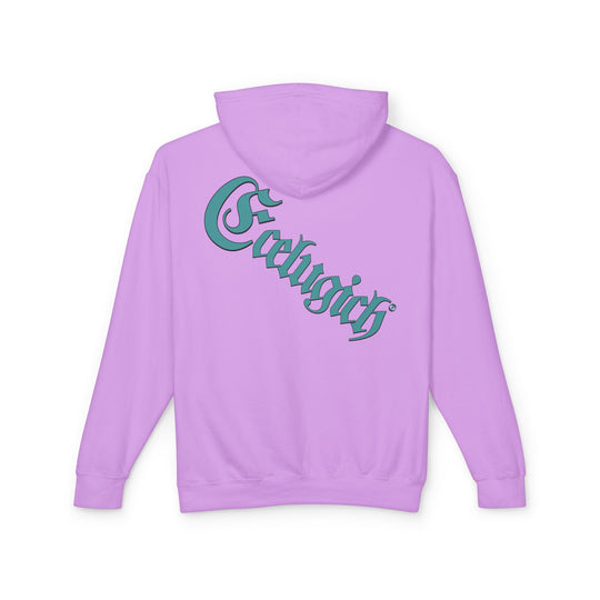 ECELUGICH® Logo Beating Heart Walbaum Fraktur Cozy Unisex Lightweight Hooded Sweatshirt with Retro Typography