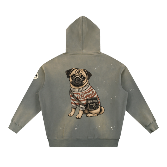 Vintage Washed Frayed Fleece Hoodie