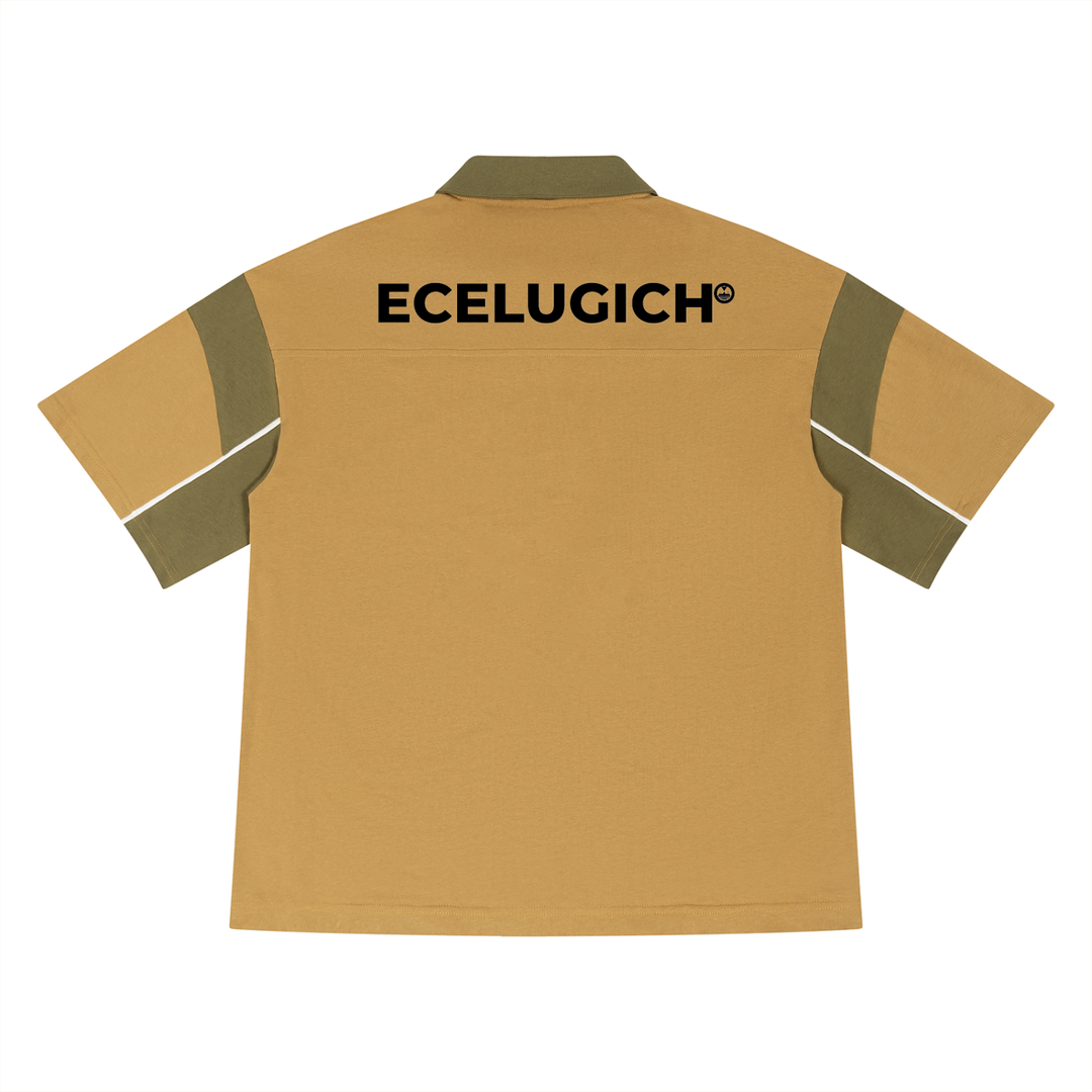 Unisex Boxy Color Block Polo Logo Shirt