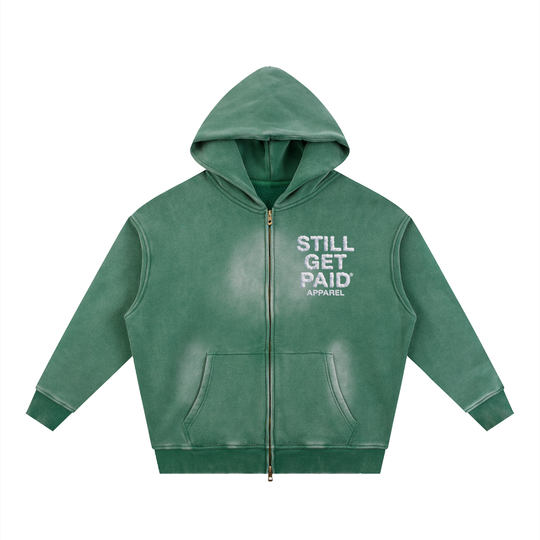 Sunfade Two-way Zipper Boxy Fleece Stacked Hoodie