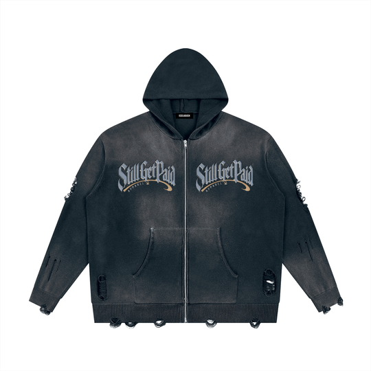 Unisex Distressed Full Zip Sweater