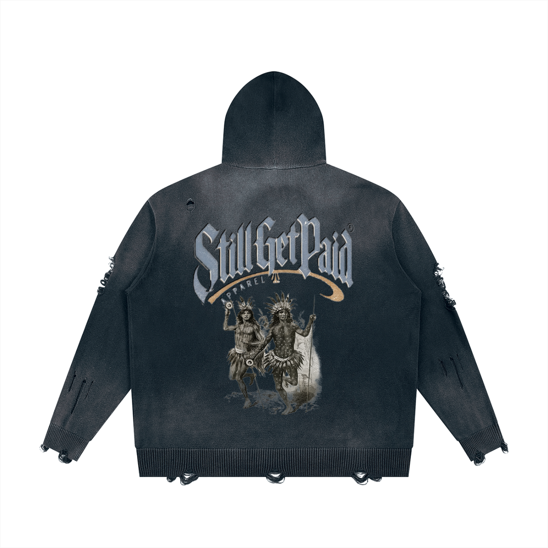 Unisex Distressed Full Zip Sweater