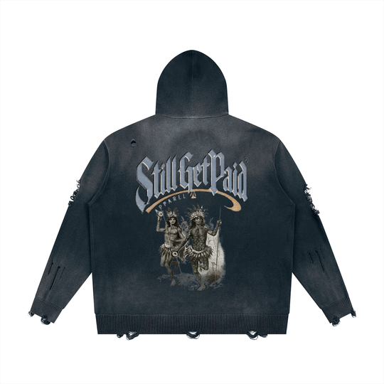 Unisex Distressed Full Zip Sweater