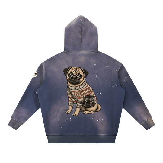 Vintage Washed Frayed Fleece Hoodie