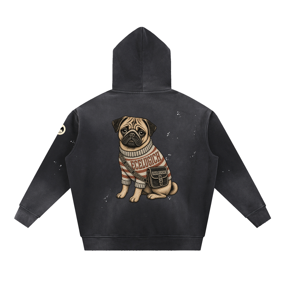 Vintage Washed Frayed Fleece Hoodie