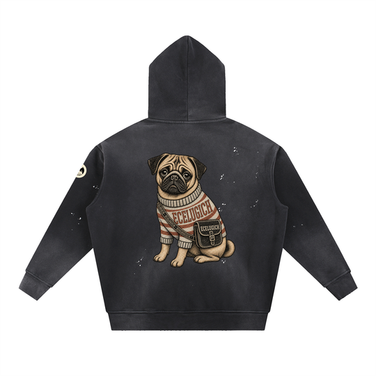 Vintage Washed Frayed Fleece Hoodie