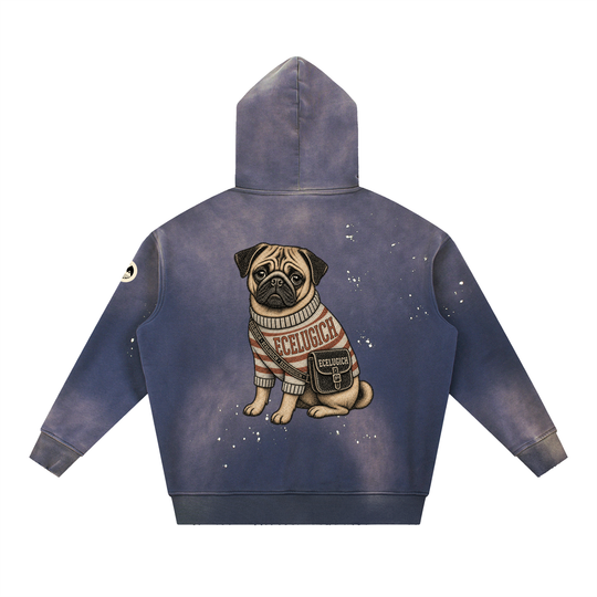Vintage Washed Frayed Fleece Hoodie
