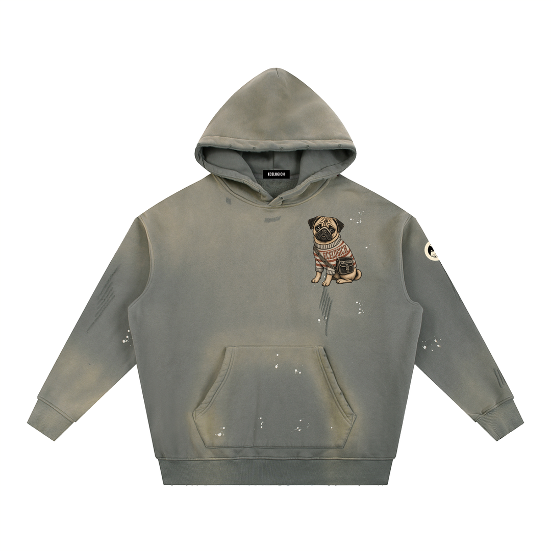 Vintage Washed Frayed Fleece Hoodie