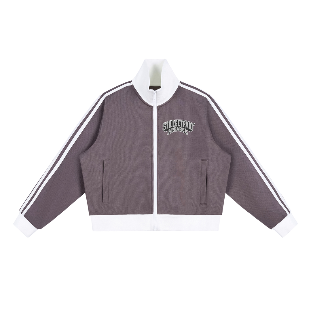 Contrast Side Stripe Fleece Cropped Track Jacket
