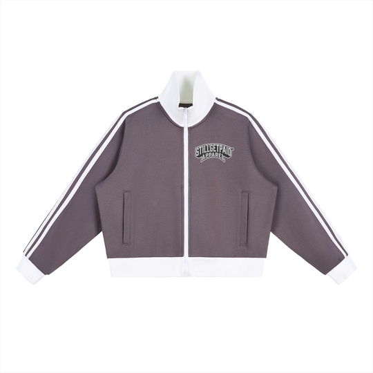 Contrast Side Stripe Fleece Cropped Track Jacket