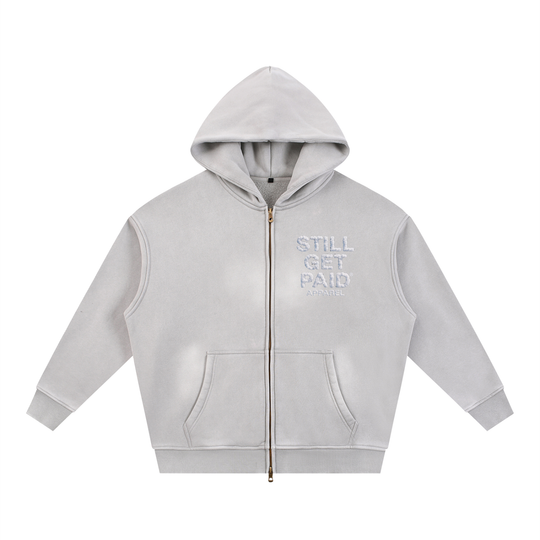 Sunfade Two-way Zipper Boxy Fleece Stacked Hoodie