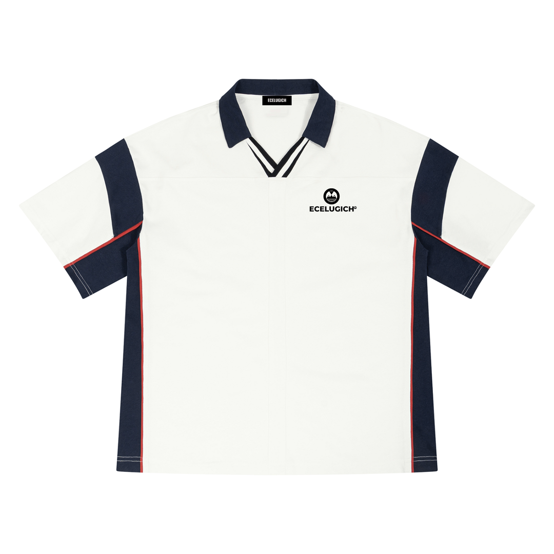 Unisex Boxy Color Block Polo Logo Shirt