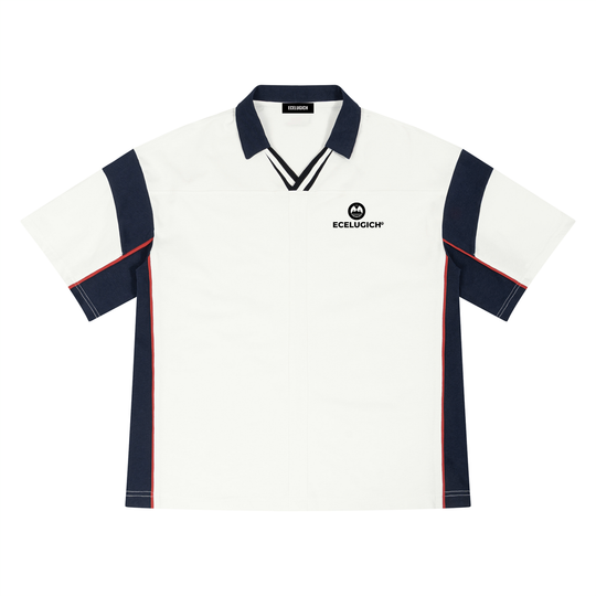 Unisex Boxy Color Block Polo Logo Shirt