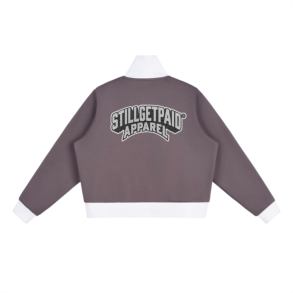 Contrast Side Stripe Fleece Cropped Track Jacket