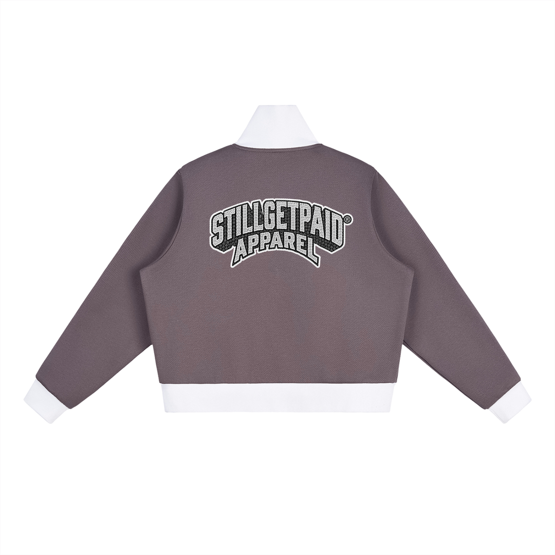 Contrast Side Stripe Fleece Cropped Track Jacket