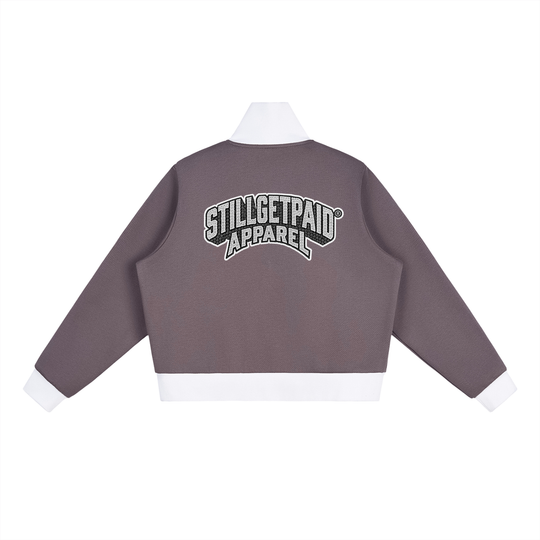 Contrast Side Stripe Fleece Cropped Track Jacket