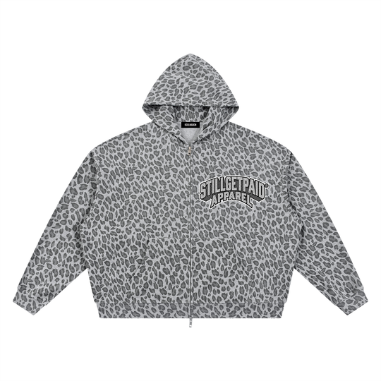 Unisex Leopard Print Waffle Full Zip Hoodie