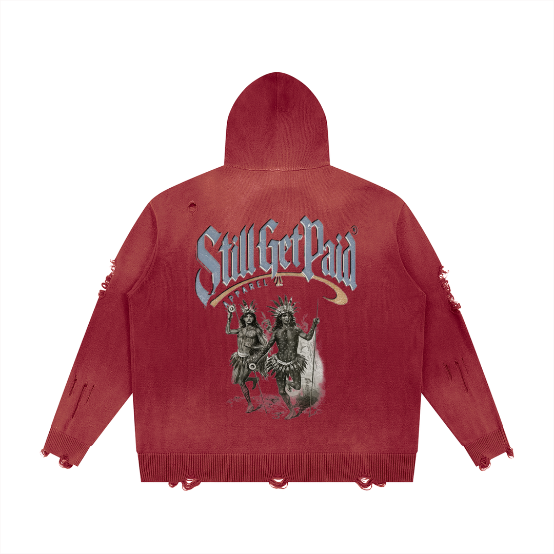 Unisex Distressed Full Zip Sweater