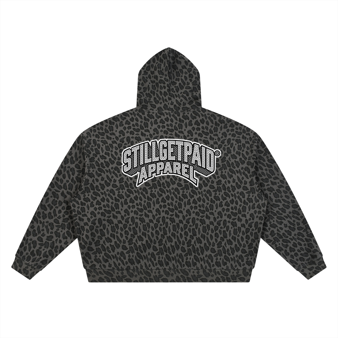 Unisex Leopard Print Waffle Full Zip Hoodie