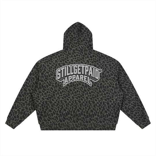 Unisex Leopard Print Waffle Full Zip Hoodie