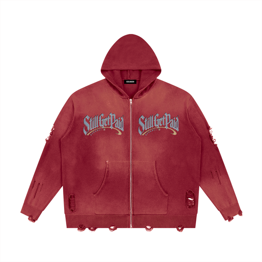 Unisex Distressed Full Zip Sweater