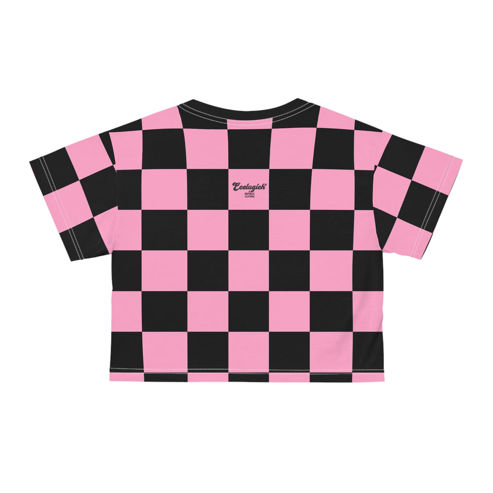 ECELUGICH® Crop Tee Heart Checker Pink