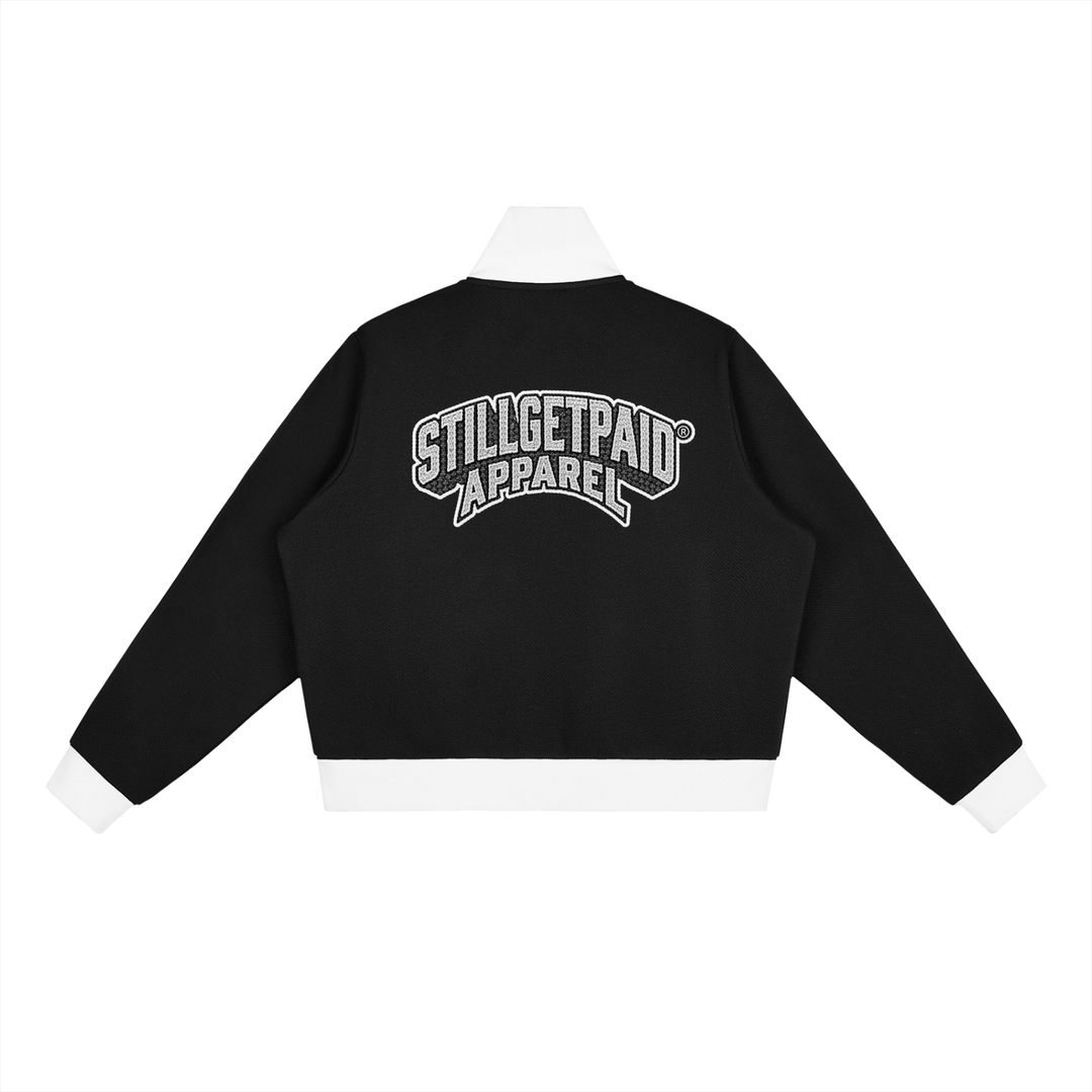 Contrast Side Stripe Fleece Cropped Track Jacket