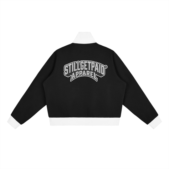 Contrast Side Stripe Fleece Cropped Track Jacket