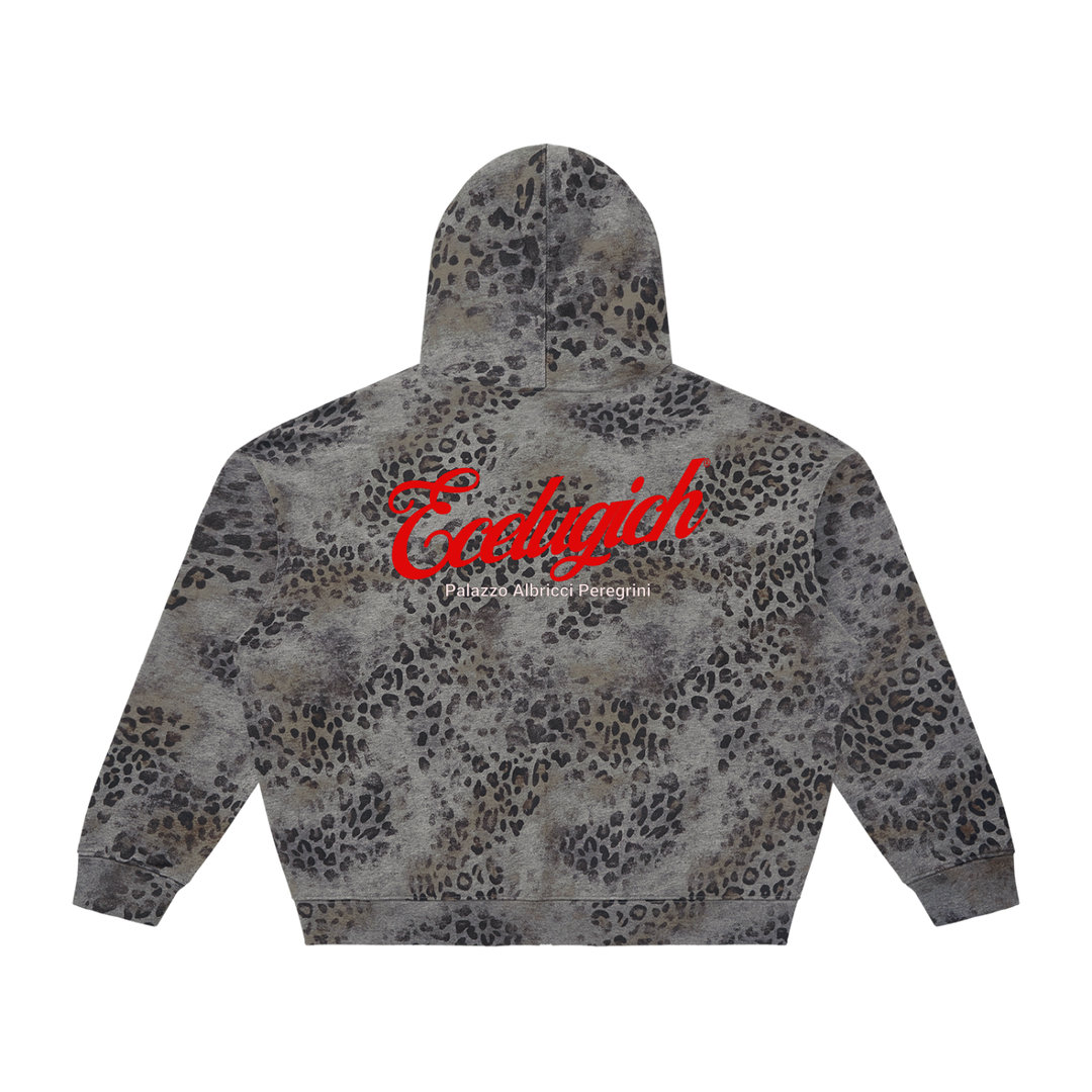 Unisex Vintage Wash Leopard Full Zip Palazzo Albricci Perebrini Hoodie