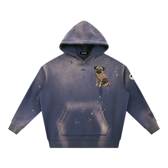 Vintage Washed Frayed Fleece Hoodie