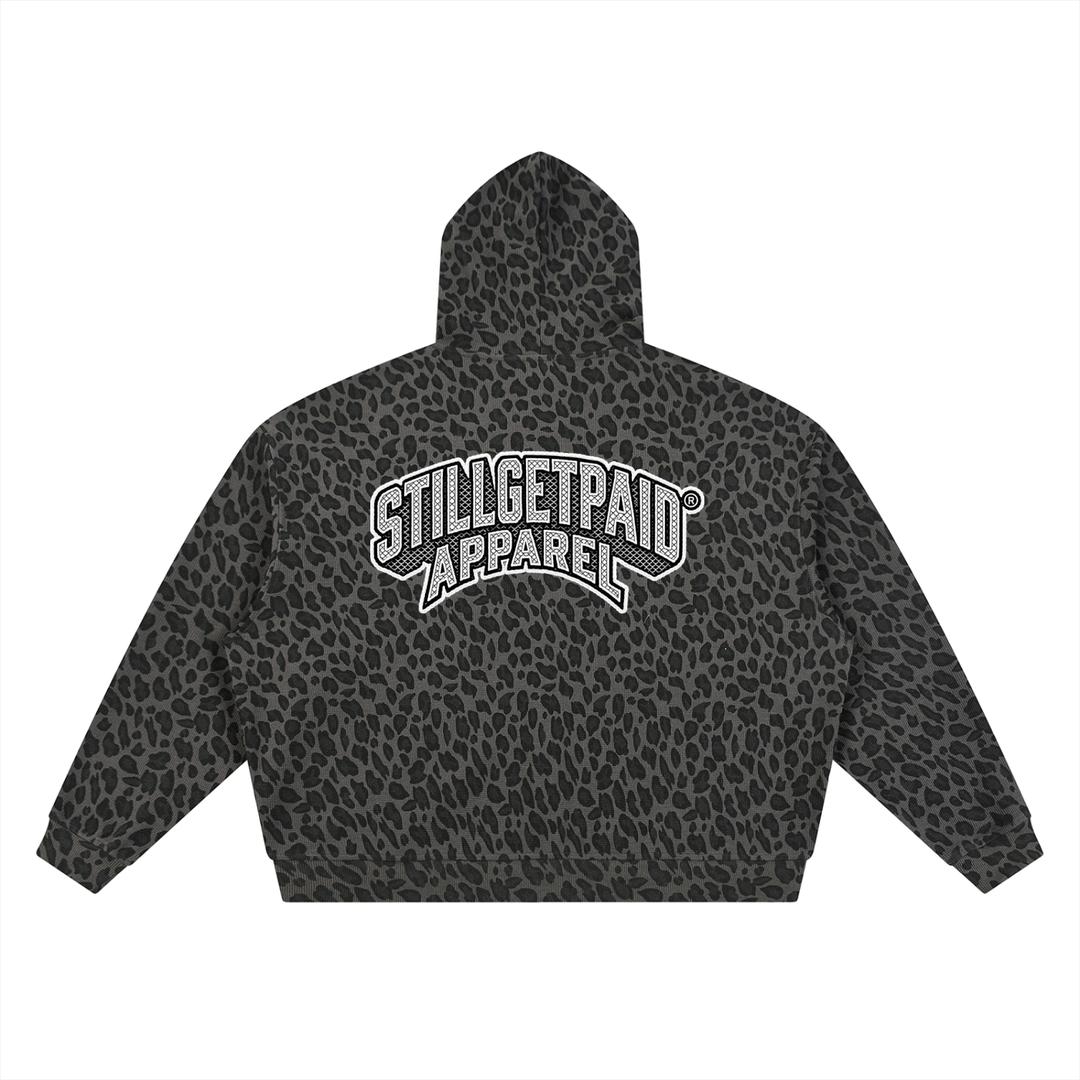 Unisex Leopard Print Waffle Full Zip Hoodie