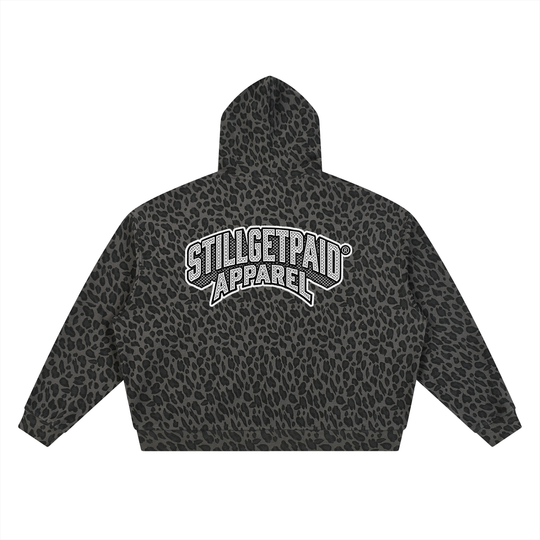 Unisex Leopard Print Waffle Full Zip Hoodie