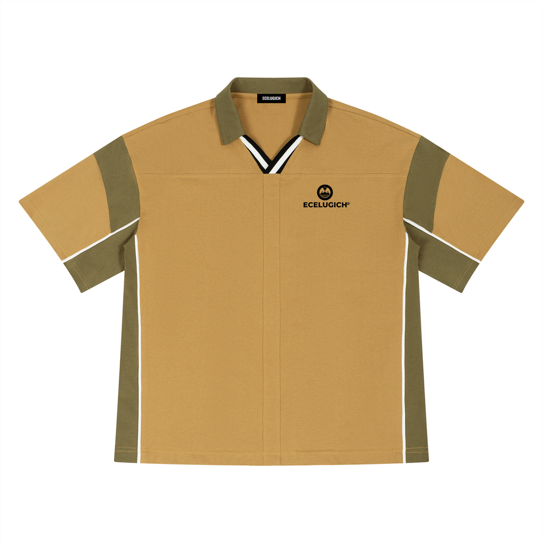 Unisex Boxy Color Block Polo Logo Shirt