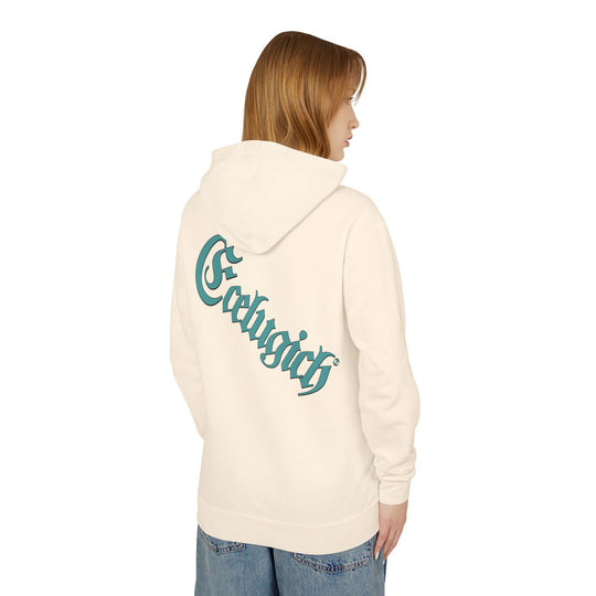 ECELUGICH® Logo Beating Heart Walbaum Fraktur Cozy Unisex Lightweight Hooded Sweatshirt with Retro Typography